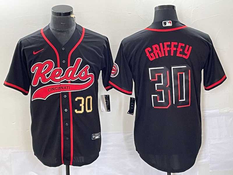 Mens Cincinnati Reds #30 Ken Griffey Jr Number Black 2023 City Connect Cool Base Stitched Jerseys->cincinnati reds->MLB Jersey
